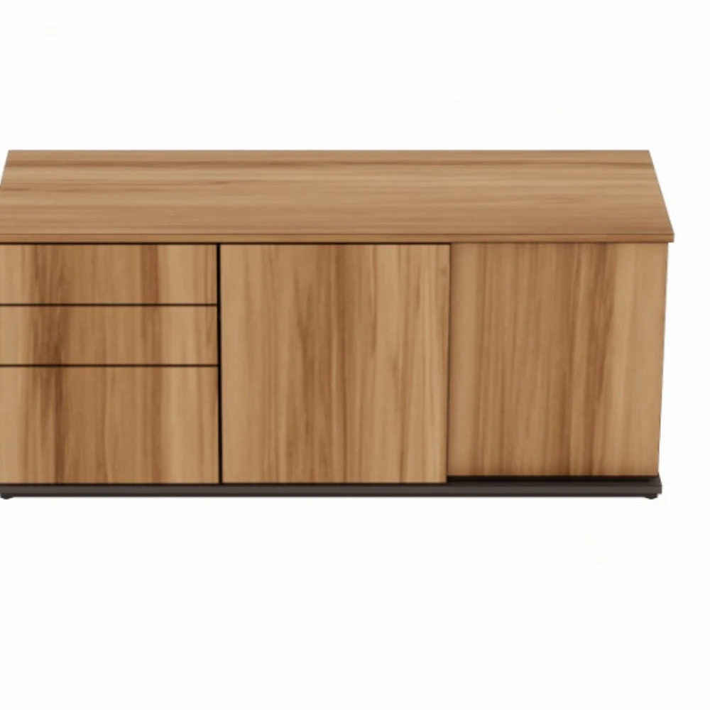 Armário credenza com 2 gavetas e 1 gavetão com porta de correr dupla Level